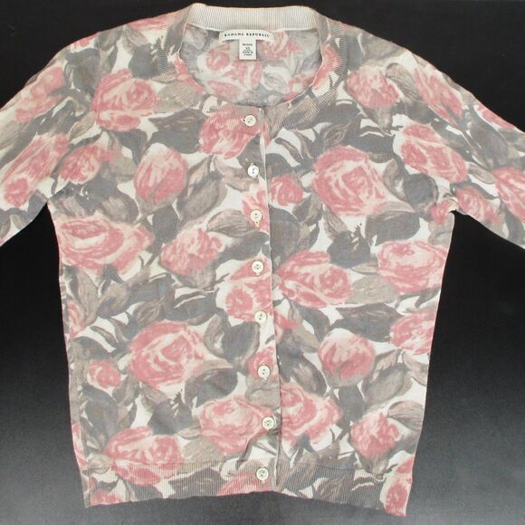 Banana Republic Womens Petite XS Thin Button Cotton Cardigan Cottage Core Pink - Picture 7 of 7